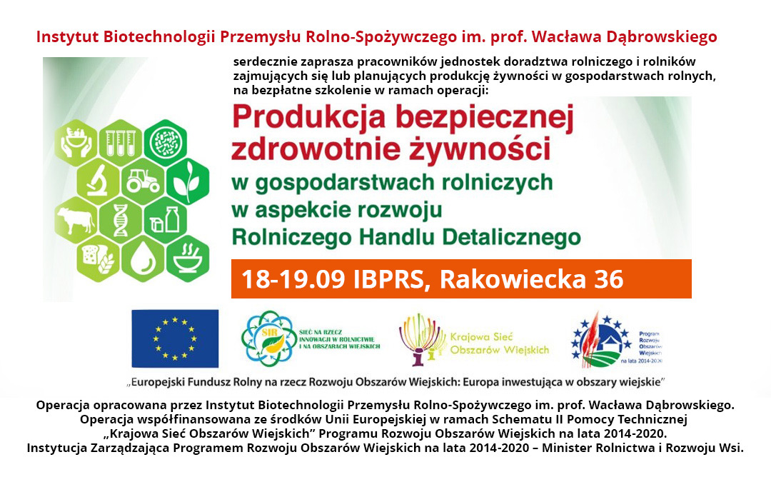 Szkolenie: „Produkcja bezpiecznej zdrowotnie żywności w gospodarstwach rolniczych w aspekcie rozwoju rolniczego handlu detalicznego”.