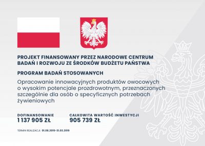 Opracowanie innowacyjnych produktów owocowych o wysokim potencjale prozdrowotnym, przeznaczonych szczególnie dla osób o specyficznych potrzebach żywieniowych