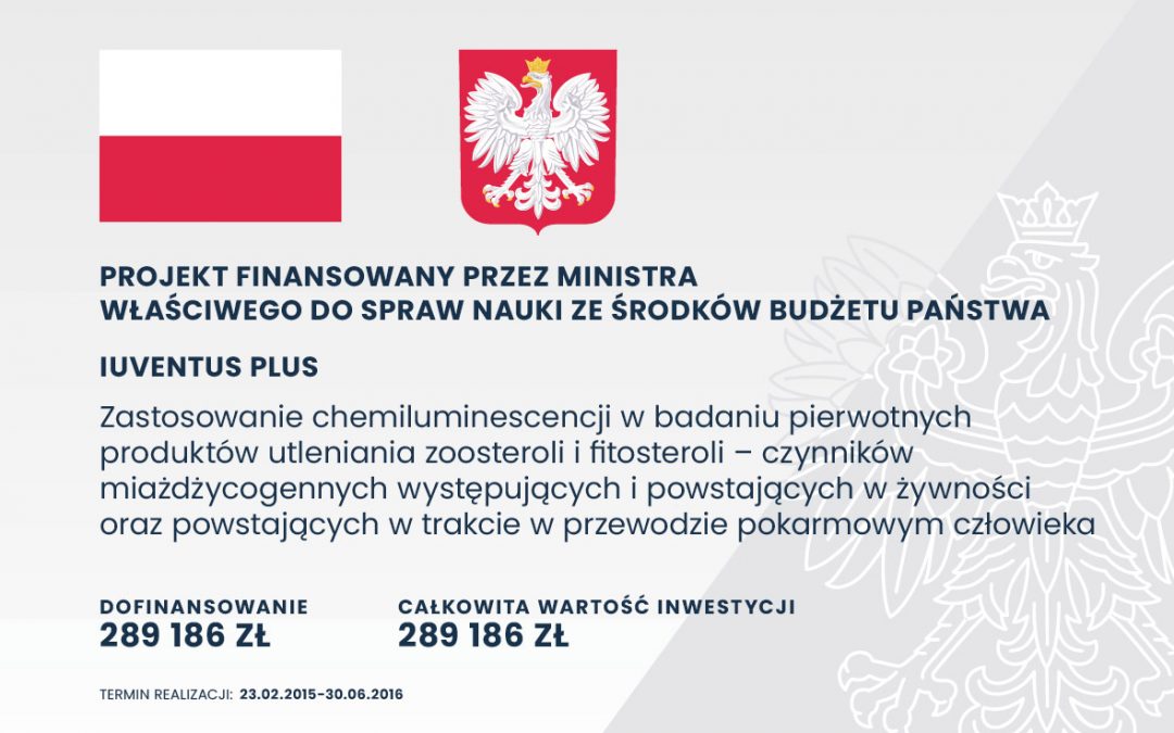 Zastosowanie chemiluminescencji w badaniu pierwotnych produktów utleniania zoosteroli i fitosteroli – czynników miażdżycogennych występujących i powstających w żywności oraz powstających w trakcie w przewodzie pokarmowym człowieka