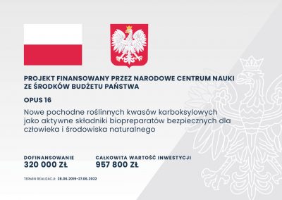 Nowe pochodne roślinnych kwasów karboksylowych jako aktywne składniki biopreparatów bezpiecznych dla człowieka i środowiska naturalnego