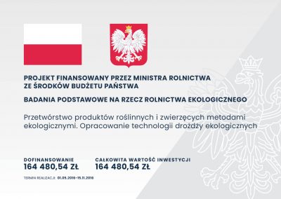 Przetwórstwo produktów roślinnych i zwierzęcych metodami ekologicznymi. Opracowanie technologii drożdży ekologicznych