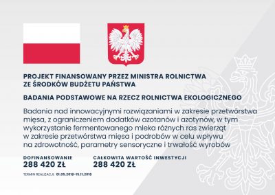 Badania nad innowacyjnymi rozwiązaniami w zakresie przetwórstwa mięsa, z ograniczeniem dodatków azotanów i azotynów, w tym wykorzystanie fermentowanego mleka różnych ras zwierząt w zakresie przetwórstwa mięsa i podrobów w celu wpływu na zdrowotność, parametry sensoryczne i trwałość wyrobów