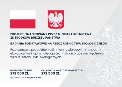 Przetwórstwo produktów roślinnych i zwierzęcych metodami ekologicznymi: optymalizacja technologii procesów wędzenia wędlin, serów i ryb  ekologicznych