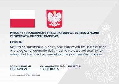 Naturalne substancje bioaktywne rodzimych roślin zielarskich w biologicznej ochronie zbóż – od kompleksowej analizy ich składu i aktywności po modelowanie parametrów procesu