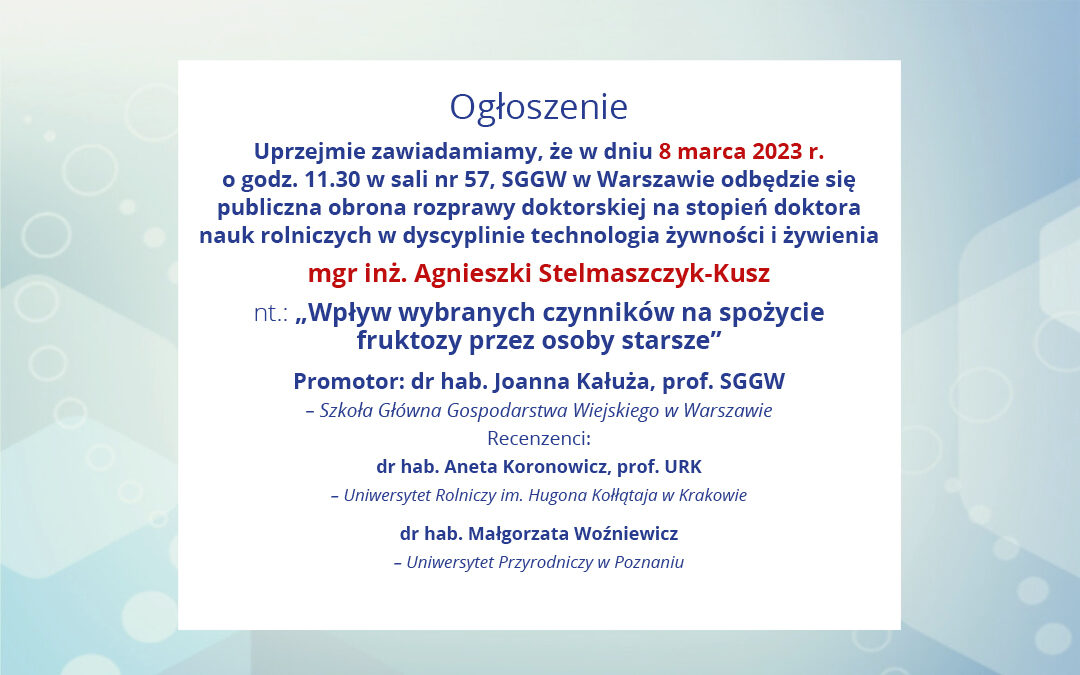 Ogłoszenie o publicznej obronie rozprawy doktorskiej