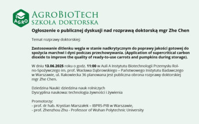 Ogłoszenie o obronie rozprawy doktorskiej mgr Zhe Chen