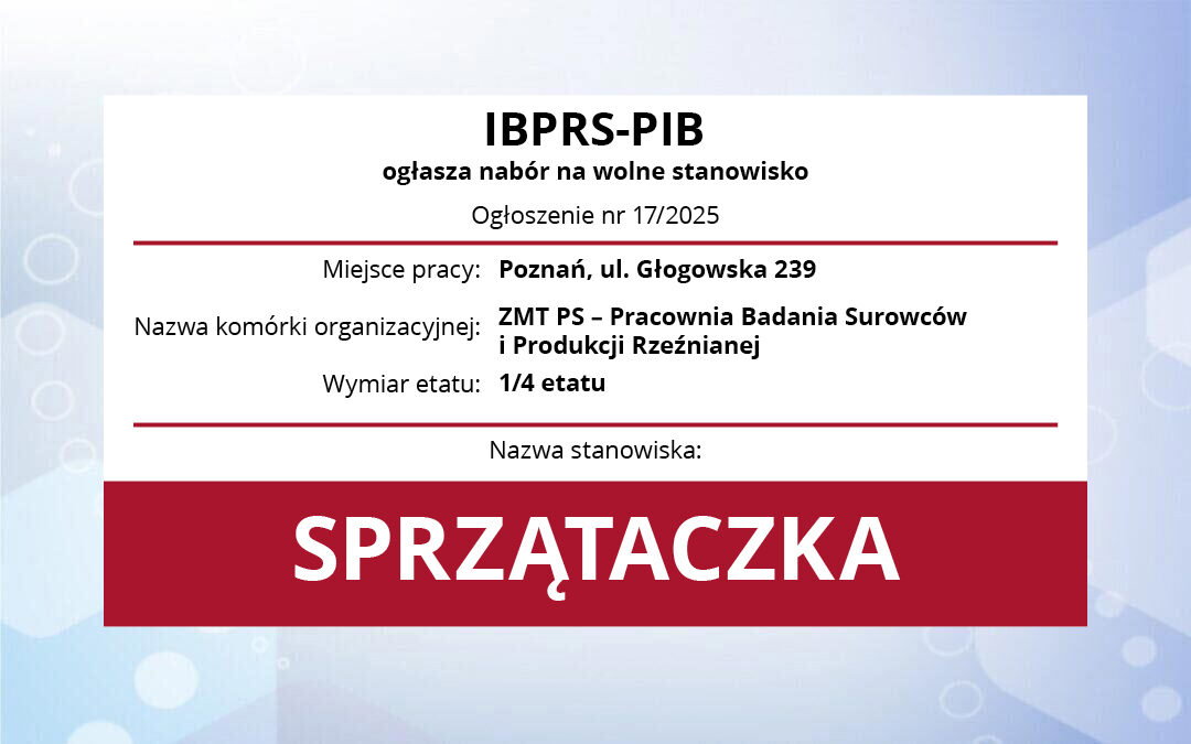Praca: Sprzątaczka (1/4 etatu). Poznań. Ogłoszenie 17-2025.